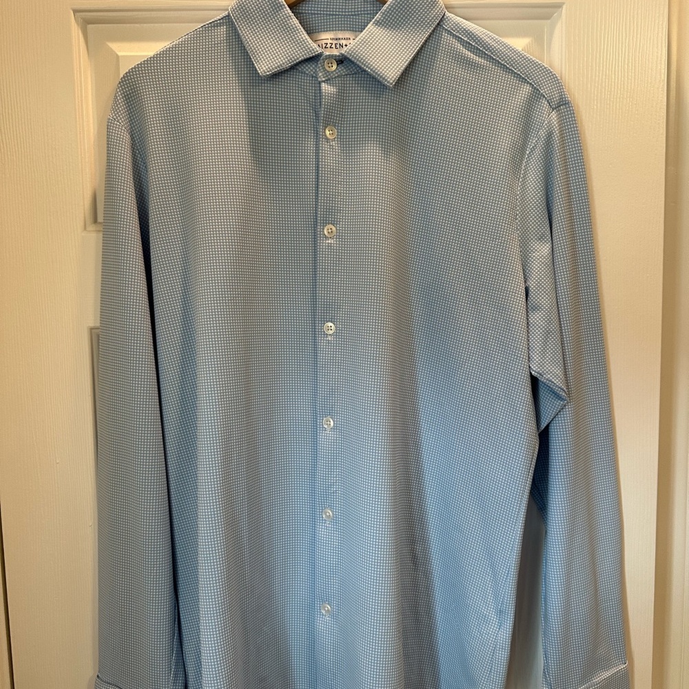 Mizzen+Main Spinnaker Blue Gingham Dress Shirt - Large Trim Fit
